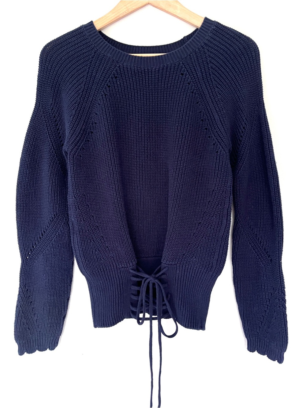 Joie 100% Cotton Navy Knit Sweater Lace-Up Waist XS Boho